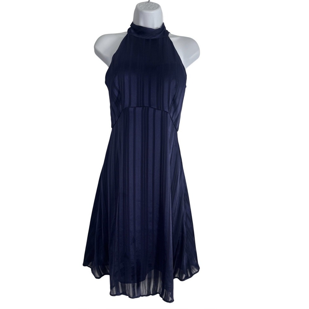 NWT Banana Republic Navy Textured Striped Halter A Line Party Dress Sz: 2